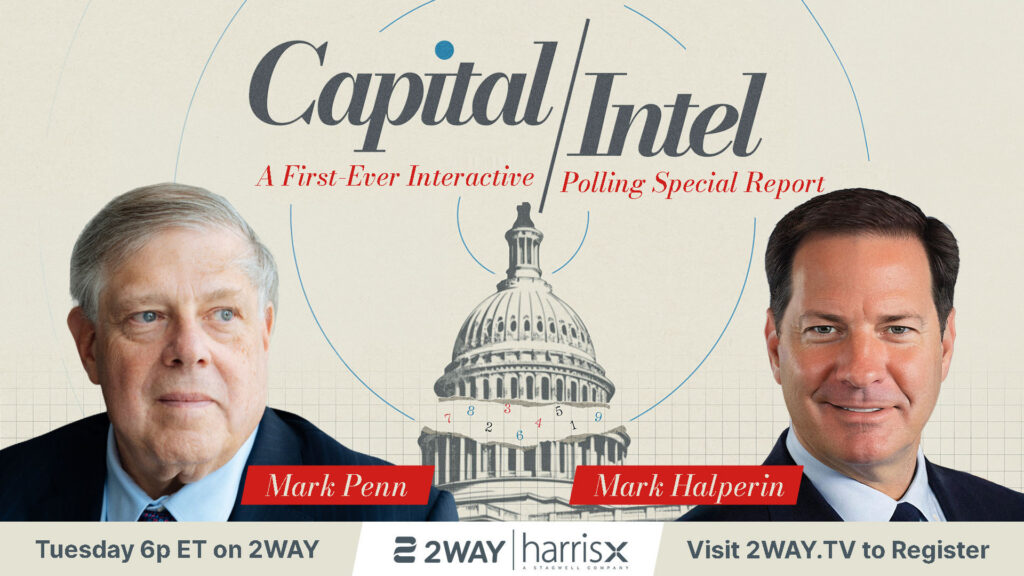 Promotional banner for a Capital/Intel polling special with headshots of Mark Penn and Mark Halperin and Capitol dome graphic.